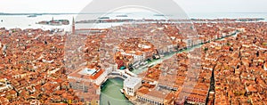 Panoramic aerial view of cityscape of Venice with Santa Maria Della Salute church