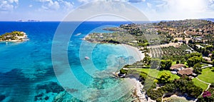 Panoramic aerial view of the coast around the beach of Kounoupi, Peloponnese, Greece