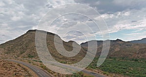 Panoramic aerial view with desert cactus mountain landscape in Arizona of America