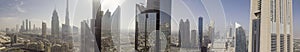 Panoramic aerial view of Downtown Dubai skyscrapers, UAE