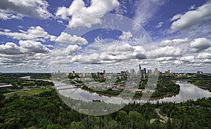 Panoramic aerial view of downtown Edmonton.