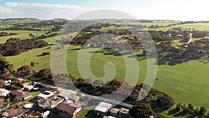 Panoramic aerial view of Emu Bay in Kangaroo Island on a sunny day, South Australia