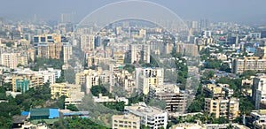 Panoramic aerial view of foggy, polluted, crowded extended suburbs of Mumbai which have shown an uncontrollable surge in Covid-19