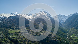 Panoramic Aerial View Of French Alps and Villages