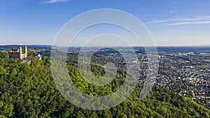 Panoramic aerial view of the German town Bensheim in summer during daytime
