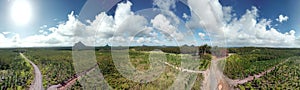 Panoramic aerial view of Glass House Mountains