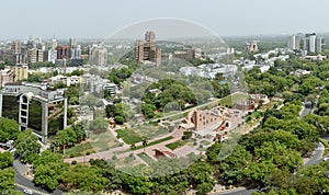 Panoramic aerial view of Green central New Delhi around Jantar Mantar