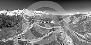 Panoramic aerial view of Grossglockner alpin peaks in summer sea