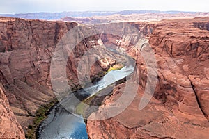 Panoramic aerial view of Horseshoe bend on the Colorado river near Page in summer, Arizona, USA United States of America.