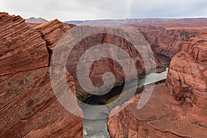 Panoramic aerial view of Horseshoe bend on the Colorado river near Page in summer, Arizona, USA United States of America.