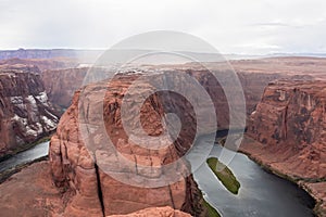 Panoramic aerial view of Horseshoe bend on the Colorado river near Page in summer, Arizona, USA United States of America.