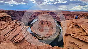 Panoramic aerial view of Horseshoe bend on the Colorado river near Page in summer, Arizona, USA United States of America.