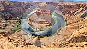 Panoramic aerial view of Horseshoe bend on the Colorado river near Page in summer, Arizona, USA United States of America.