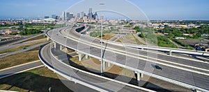 Panoramic aerial view Houston downtown and interstate 69 highway
