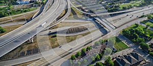 Panoramic aerial view Houston suburbs subdivision from northeast