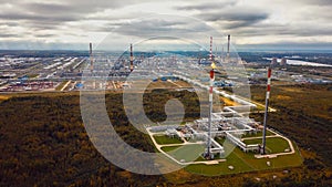 Panoramic aerial view of a huge oil refinery