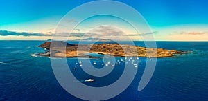 Panoramic aerial view of Isla de Lobos island Fuerteventura