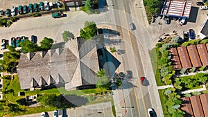 Panoramic aerial view of Jackson Hole homes and beautiful mountains on a summer morning, Wyoming