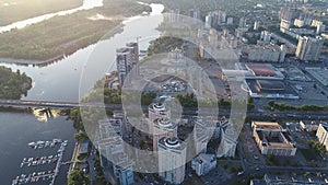 Panoramic aerial view of Kiev city near Metro bridge, Kyiv, Ukraine