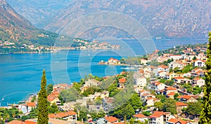 Panoramic aerial view of Kotor and Boka Kotorska bay, Montenegro