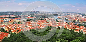 Panoramic aerial view of landmarks in Prague, Czech Republic