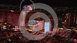 Panoramic aerial view of the Las Vegas Strip at night.