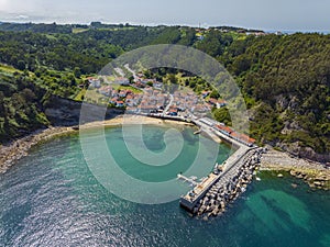 Panoramic aerial view of Lastres, province of Asturias, Spain. Named beautiful town of Spain