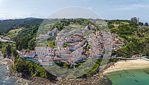 Panoramic aerial view of Lastres, province of Asturias, Spain. Named beautiful town of Spain