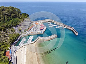 Panoramic aerial view of Lastres, province of Asturias, Spain. Named beautiful town of Spain