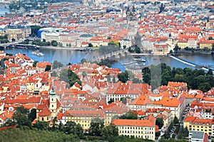 Panoramic aerial view of Lesser Town and Vltava river in Prague,Czech Republic