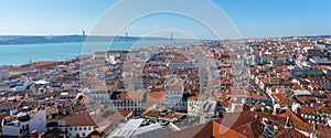 Panoramic aerial view of Lisbon city with Tagus River Rio Tejo - Lisbon, Portugal