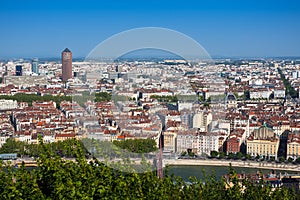 The panoramic aerial view at Lyon, France