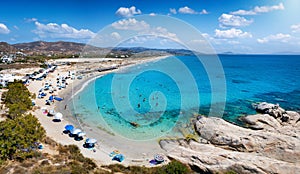 Panoramic aerial view of the Mikri Vigla beach at Naxos island