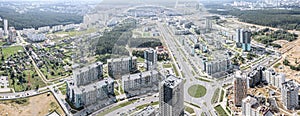 Panoramic aerial view of modern residential neighborhood