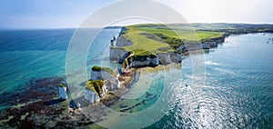 Panoramic aerial view of the Old Harry Rocks in Dorset