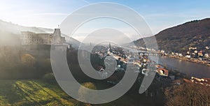 Panoramic aerial view of Old Town with Heidelberg Castle and Old Bridge - Heidelberg, Germany