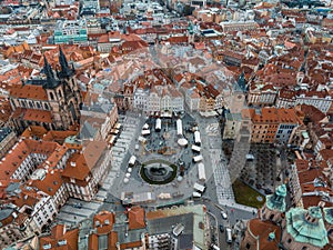 Panoramic aerial view of old Town square in Prague on a beautiful summer day, Czech Republic.