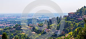 Panoramic view over Bergamo, Italy, from the hill of Old Town Citta Alta