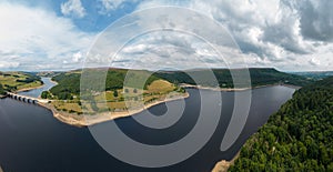 Panoramic aerial view over Ladybower Reservoir in the Peak District