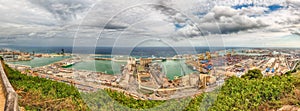 Panoramic aerial view over the Port of Barcelona, Catalonia, Spa