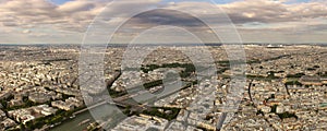 Panoramic aerial view on Paris and Seine river.