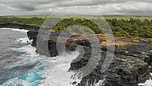 Panoramic aerial view of Pont Naturel in Mauritius. This is a natural bridge over the water