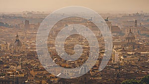 Panoramic aerial view of Rome from the top of Saint Peter`s Basilica