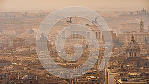 Panoramic aerial view of Rome from the top of Saint Peter`s Basilica