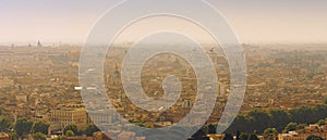 Panoramic aerial view of Rome from the top of Saint Peter`s Basilica