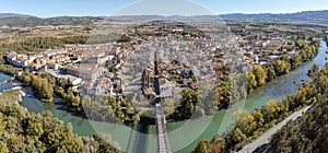 Panoramic aerial view of Sanguesa city and Spanish municipality of the Comunidad Foral de Navarra photo