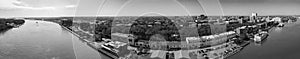 Panoramic aerial view of Savannah skyline on a beautiful day, Ge