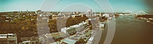 Panoramic aerial view of Savannah skyline on a beautiful day, Ge