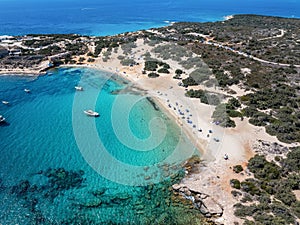 Panoramic aerial view of the secluded beach at Alyko, Naxos