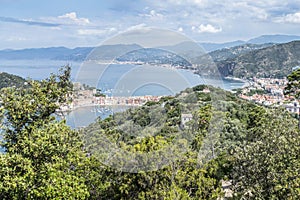 Panoramic aerial view of Sestri Levante and the Gulf of Tigullio